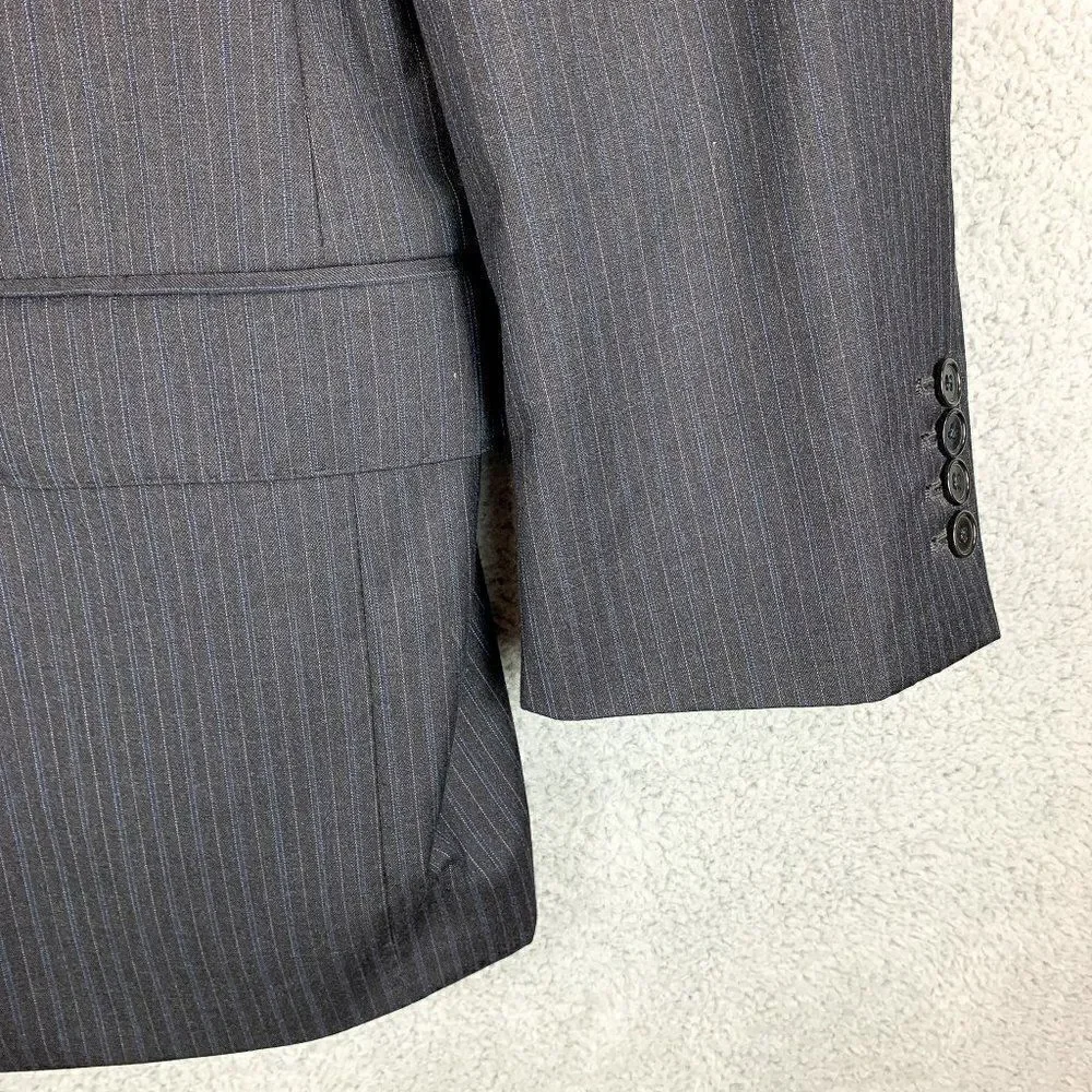 Jos A Bank Signature Gold Wool Blazer Men 48R Black Blue‎ Stripe Suit Jacket